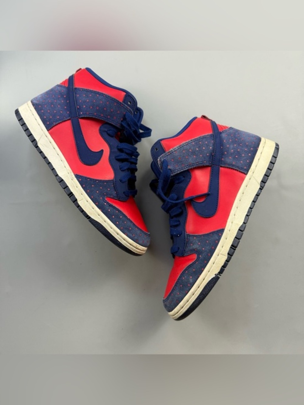 Nike Dunk High Red White Blue Speckled Suede Sneakers Women’s 10 USA July 4th